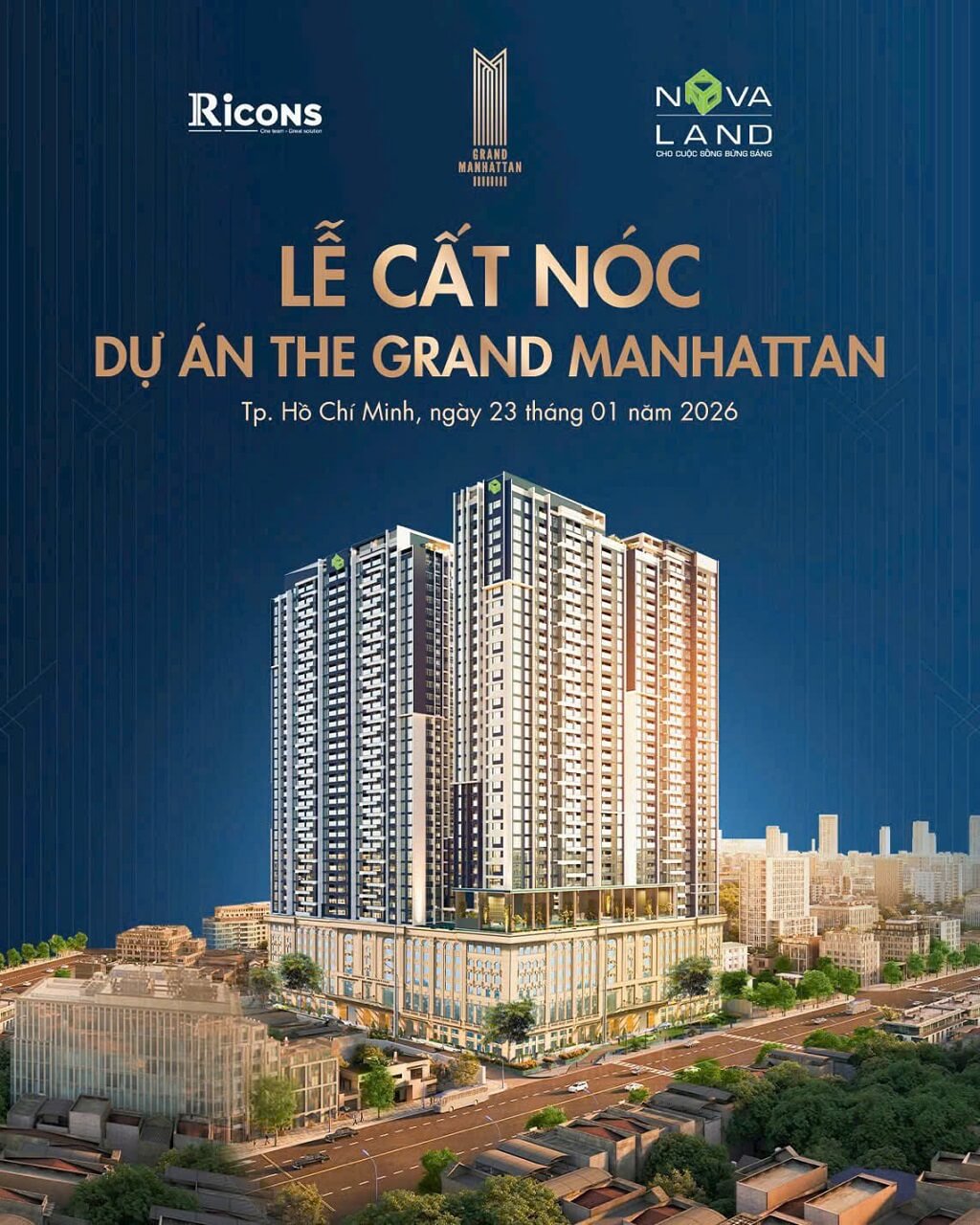 chính thức cất nóc Tháp A1 The Grand Manhattan